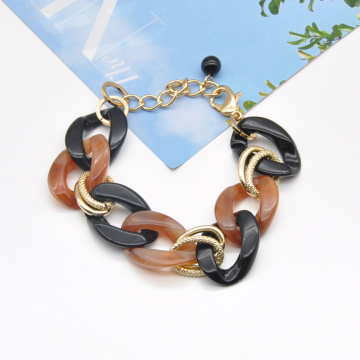 2020 2021 custom stylish acrylic and gold plated aluminum alloy circle link chain adjustable bracelet